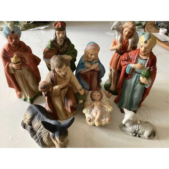 Homco Porcelain Bisque Nativity Complete Set 9 Pieces Vintage #5216 - Picture 1 of 6